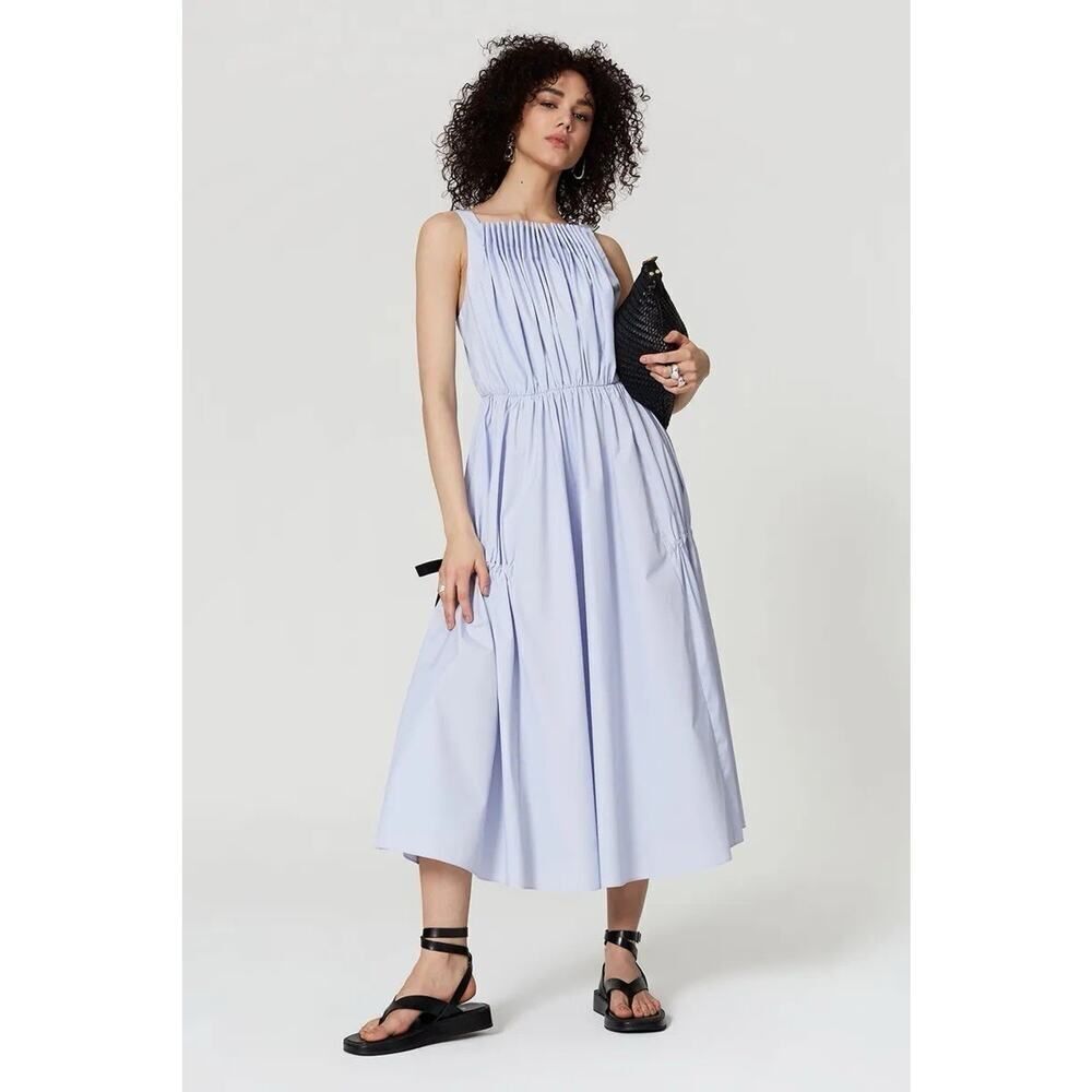 Jason Wu Blue Midi Dress Size 14 Sleeveless Gathered Waist A-Line